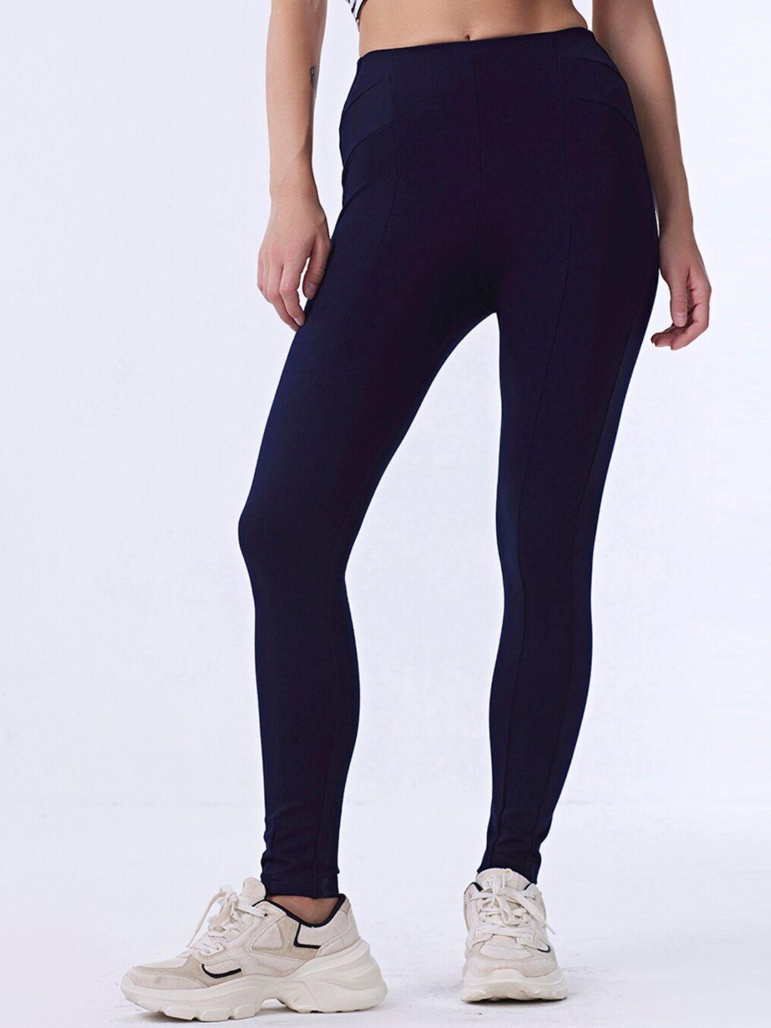cover story women navy blue mid rise slim fit tights