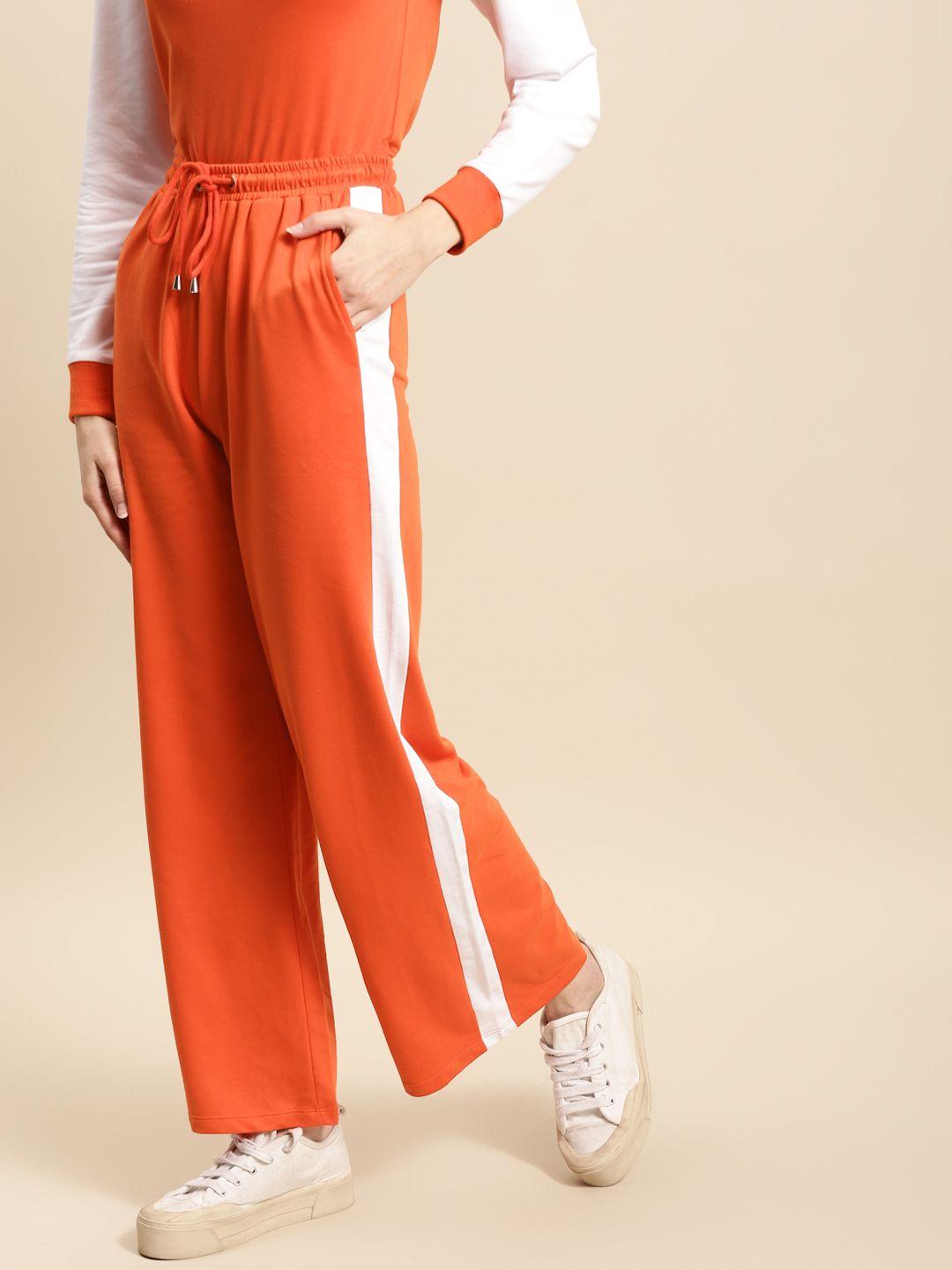 cover story women orange & white trousers with panel detail