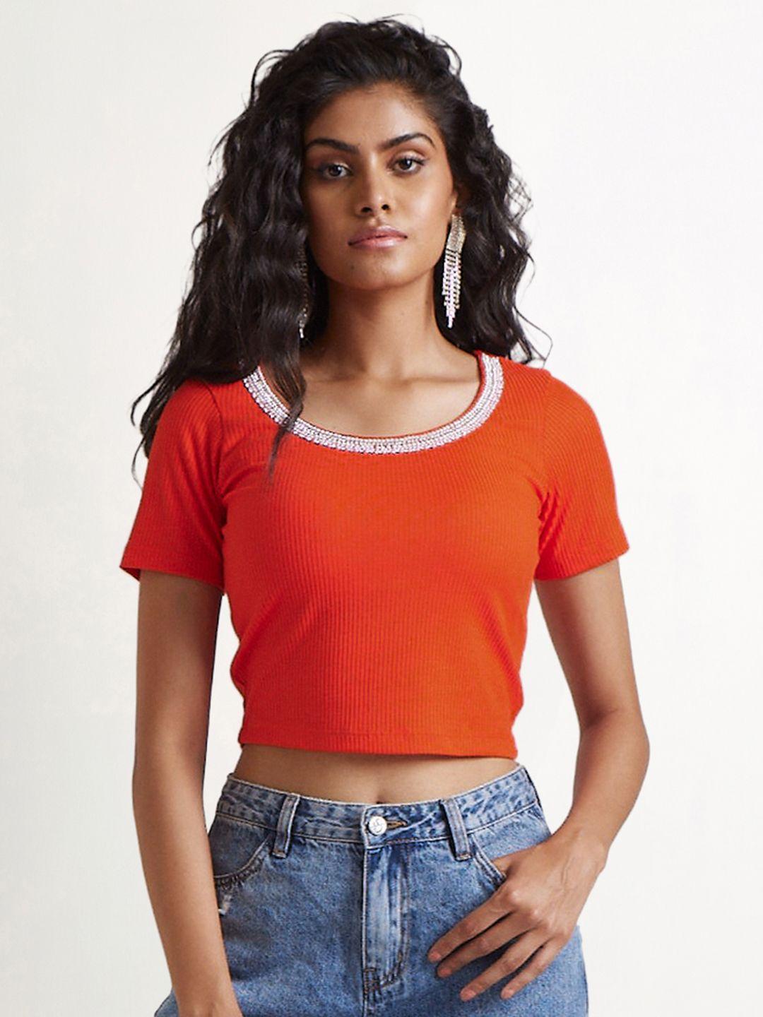 cover story women orange crop t-shirt