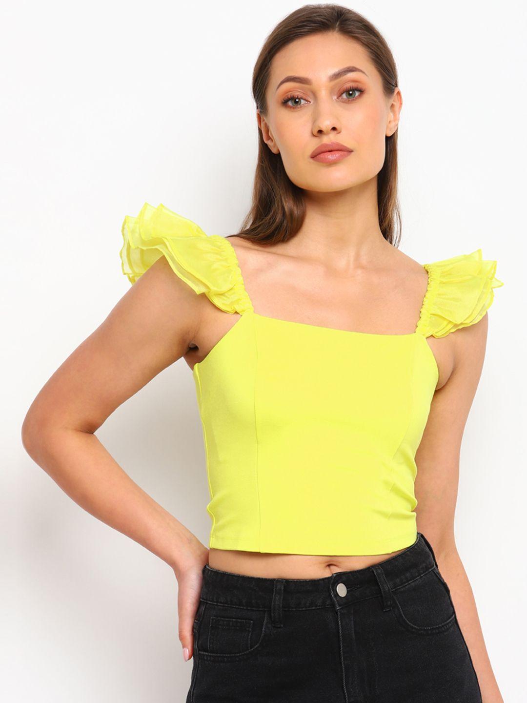 cover story yellow flutter sleeves crop top