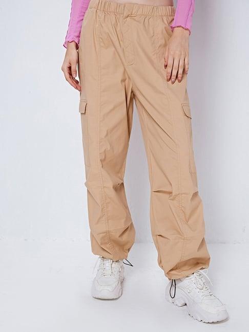 cover story beige regular fit high rise cargos