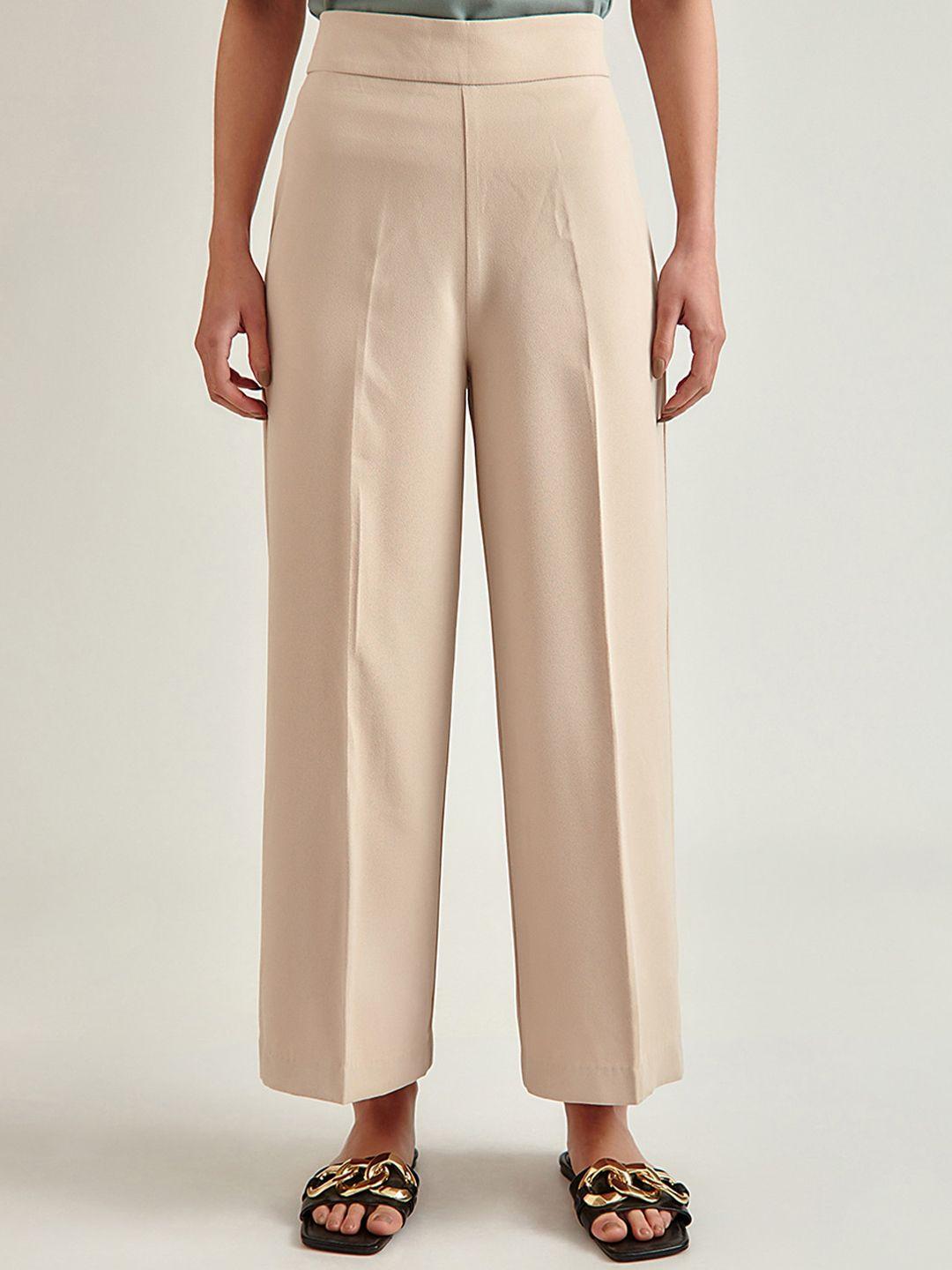cover story beige women mid-rise parallel trouser