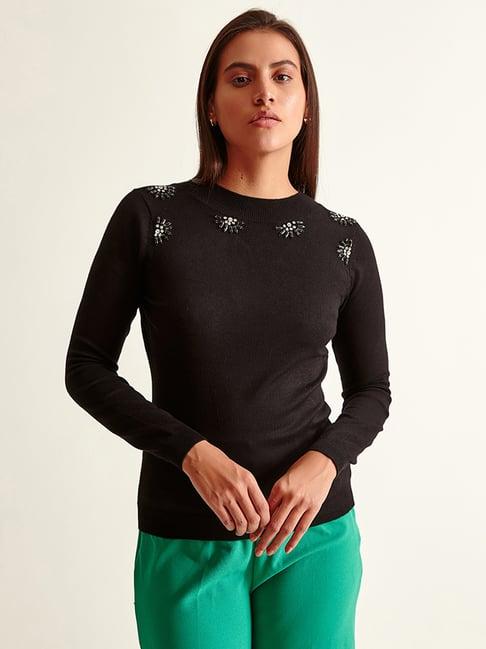 cover story black embellished sweater
