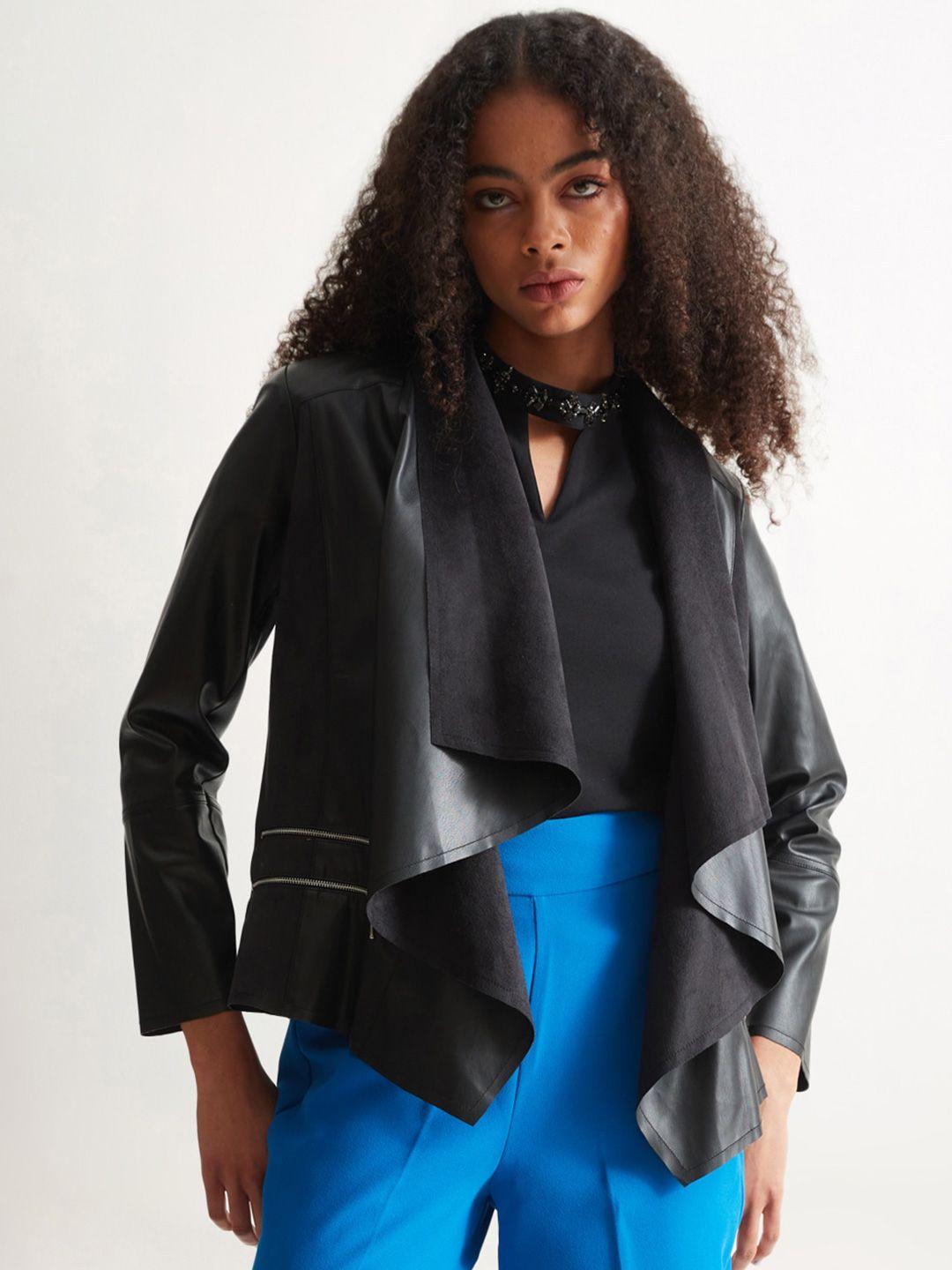 cover story black open front asymmetric shrug