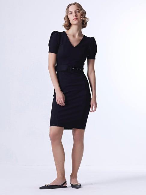 cover story black slim fit bodycon dress