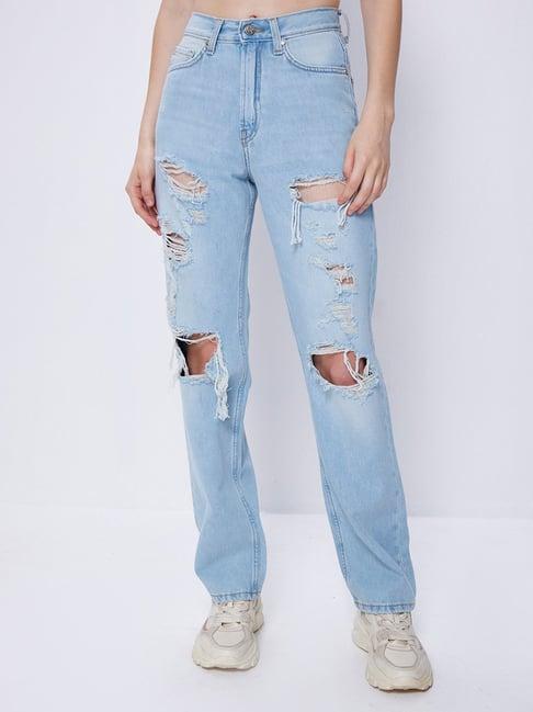 cover story blue distressed regular fit mid rise jeans