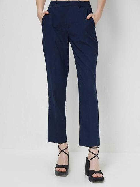 cover story blue regular fit high rise pants