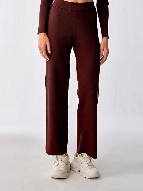 cover story brown flare fit mid rise trousers