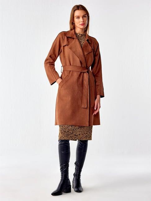 cover story brown regular fit long coat