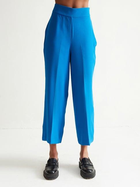 cover story cobalt blue regular fit high rise culottes