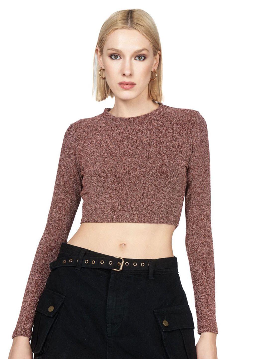 cover story copper-toned crop top