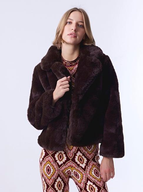 cover story dark brown regular fit coat