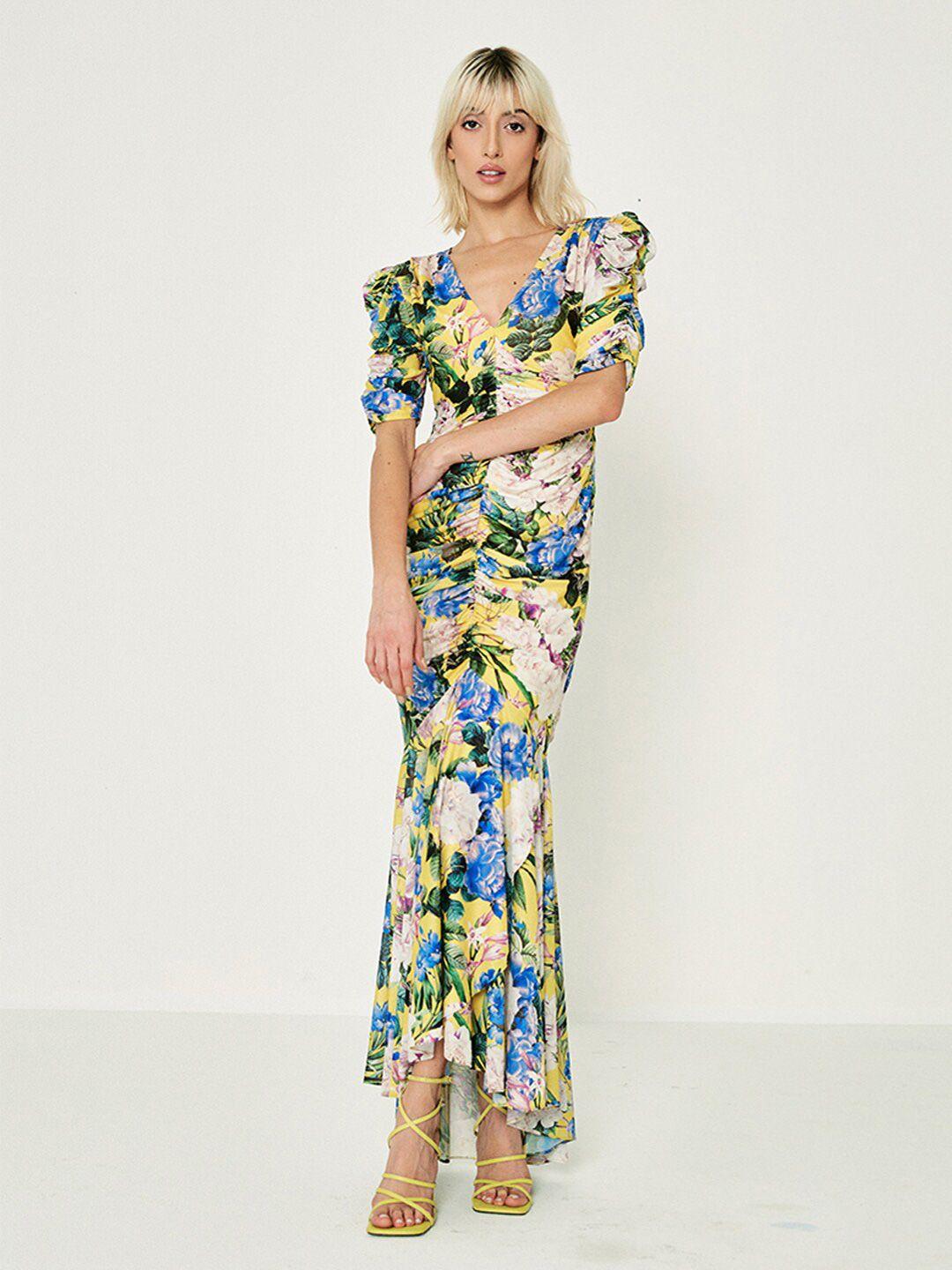 cover story floral print puff sleeve maxi dress