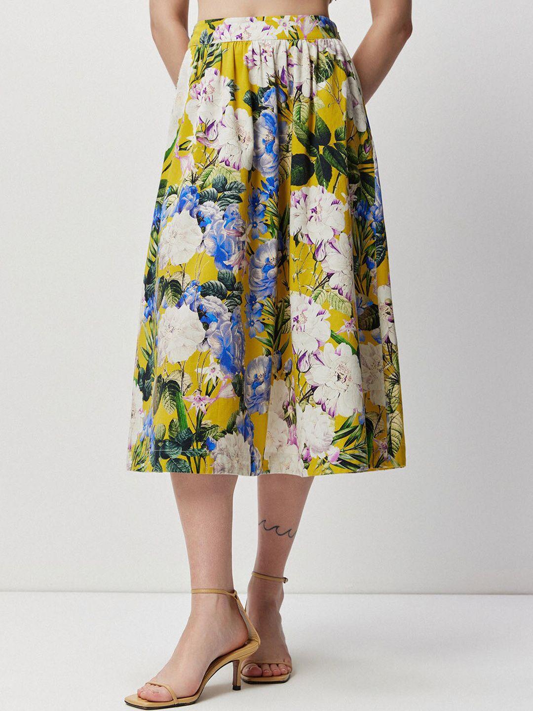 cover story floral printed pure cotton flared midi skirt