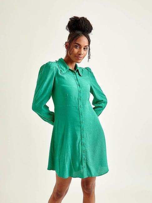 cover story green above knee shirt dress