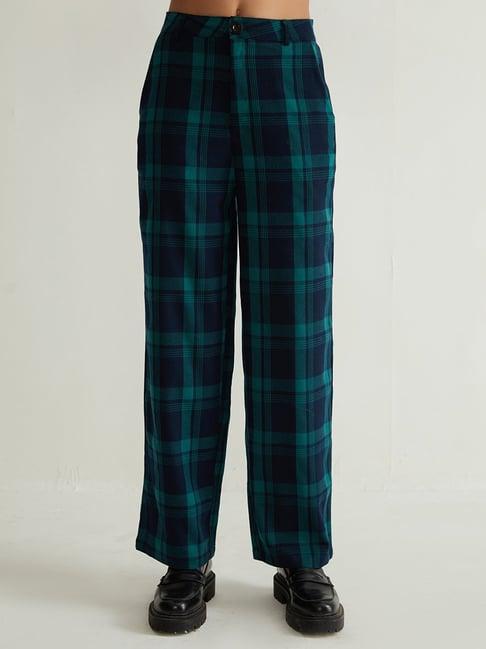 cover story green check regular fit high rise trousers