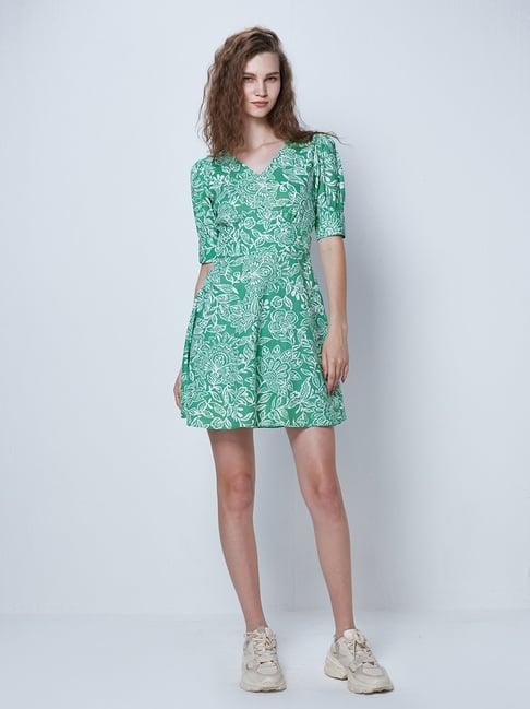 cover story green floral print a line dress