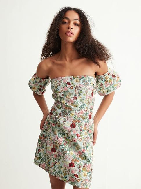 cover story green floral print shift dress