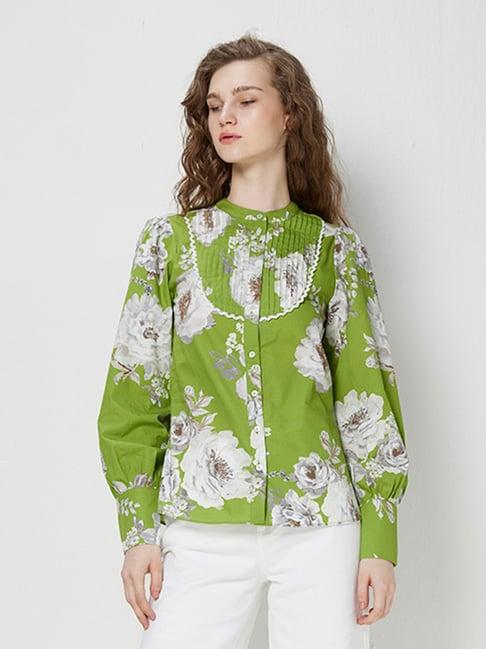 cover story green floral print shirt