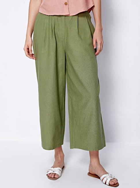 cover story green linen regular fit high rise culottes