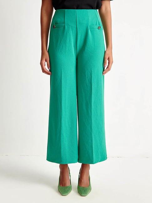 cover story green regular fit mid rise culottes