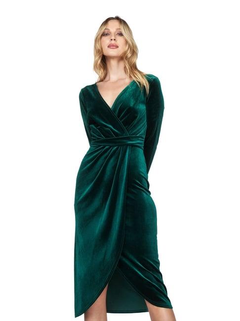 cover story green slim fit wrap dress