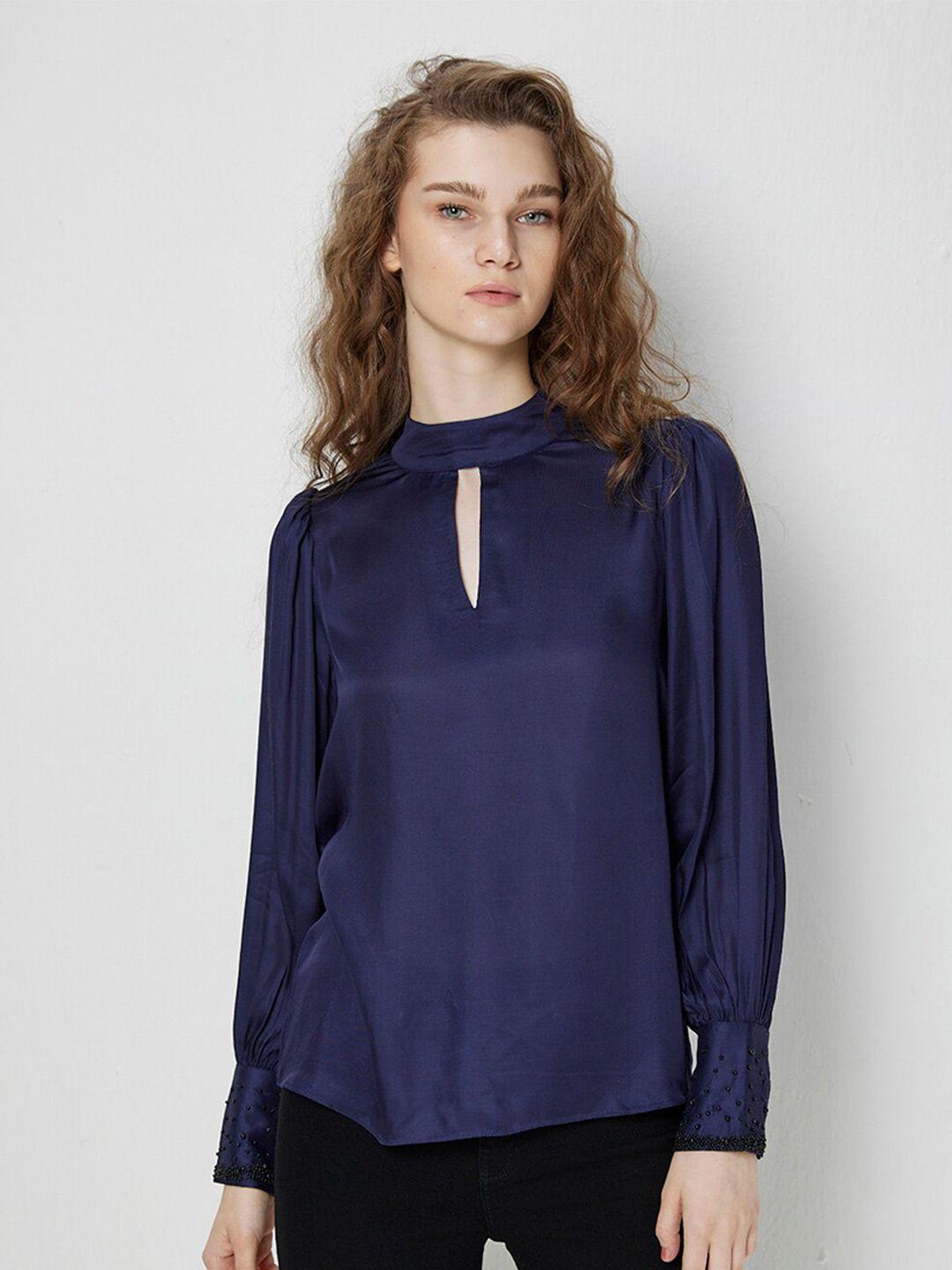 cover story keyhole neck cuffed sleeves top