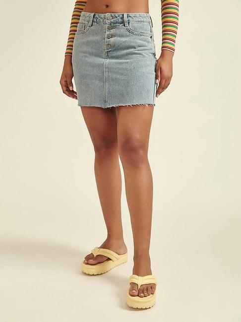 cover story light blue above knee skirt