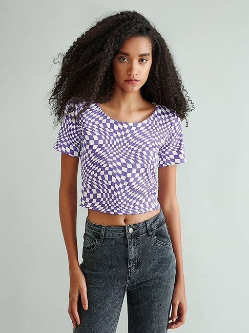 cover story lilac checks crop top
