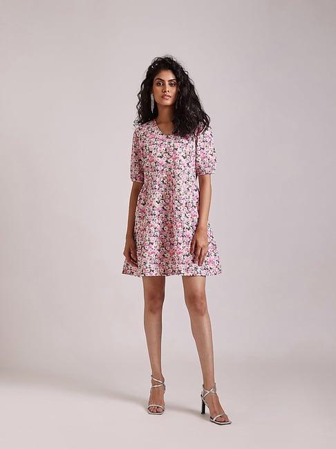 cover story lilac floral print fit & flare dress