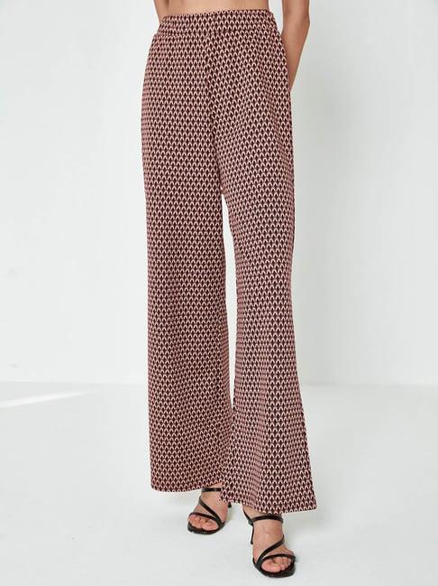 cover story maroon printed regular fit high rise pants