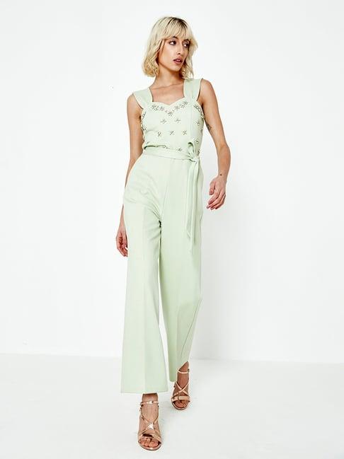 cover story mint green embellished jumpsuit