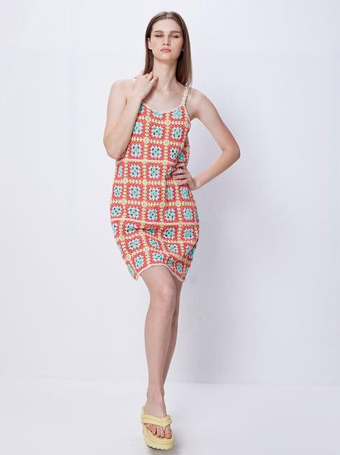 cover story multicolor cotton geometric print a line dress