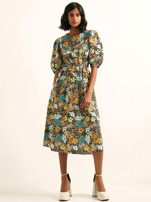 cover story multicolor floral print a line dress