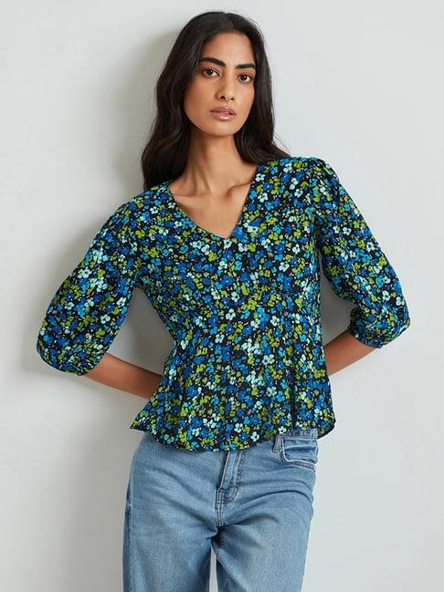 cover story multicolor floral print peplum top