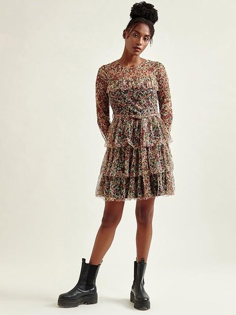 cover story multicolor printed skater dress