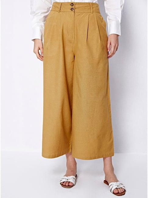 cover story mustard linen regular fit high rise culottes