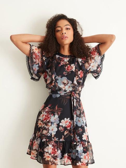 cover story navy floral print wrap dress