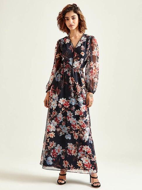 cover story navy printed maxi dress