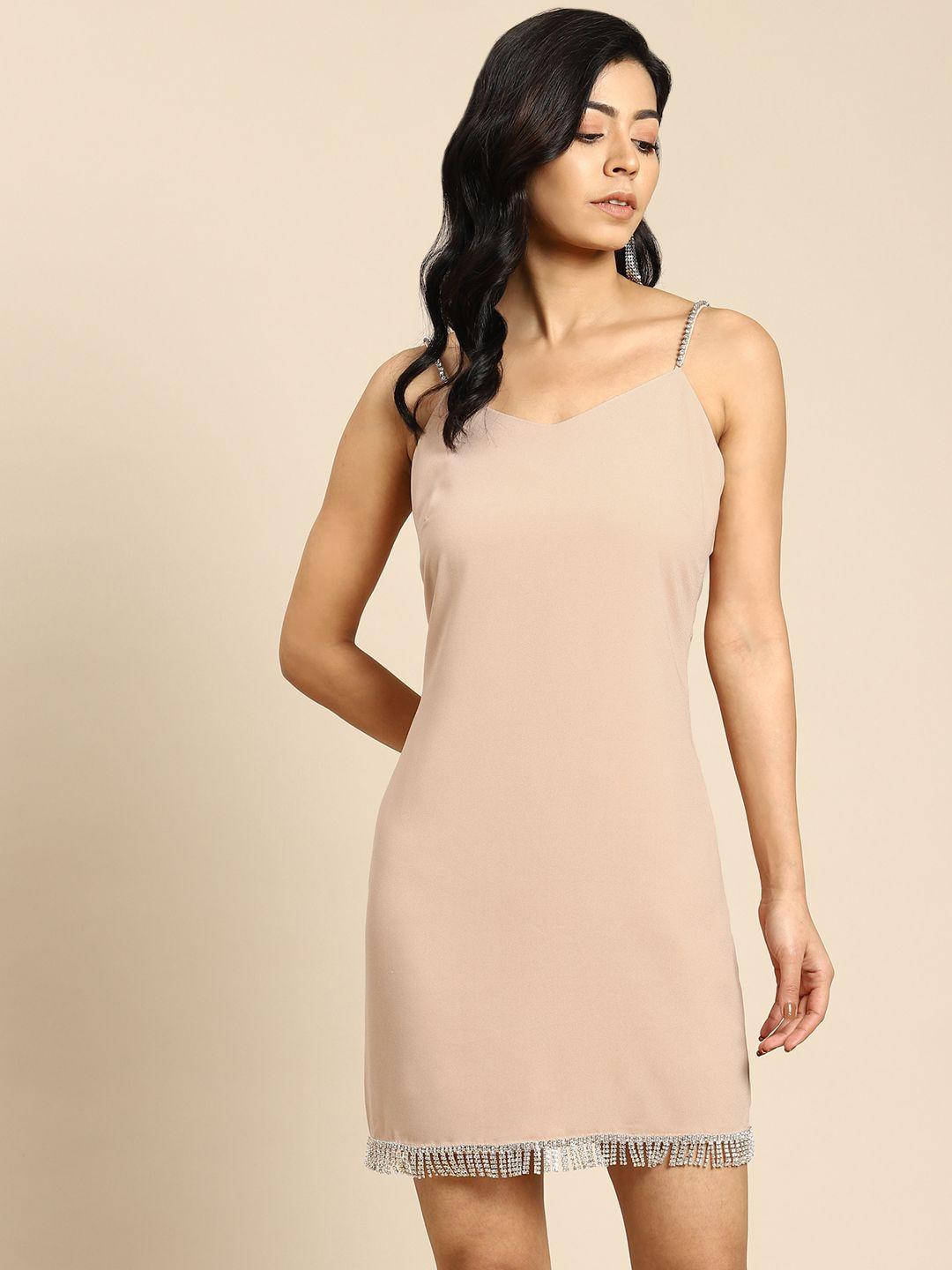 cover story nude-coloured solid sheath dress