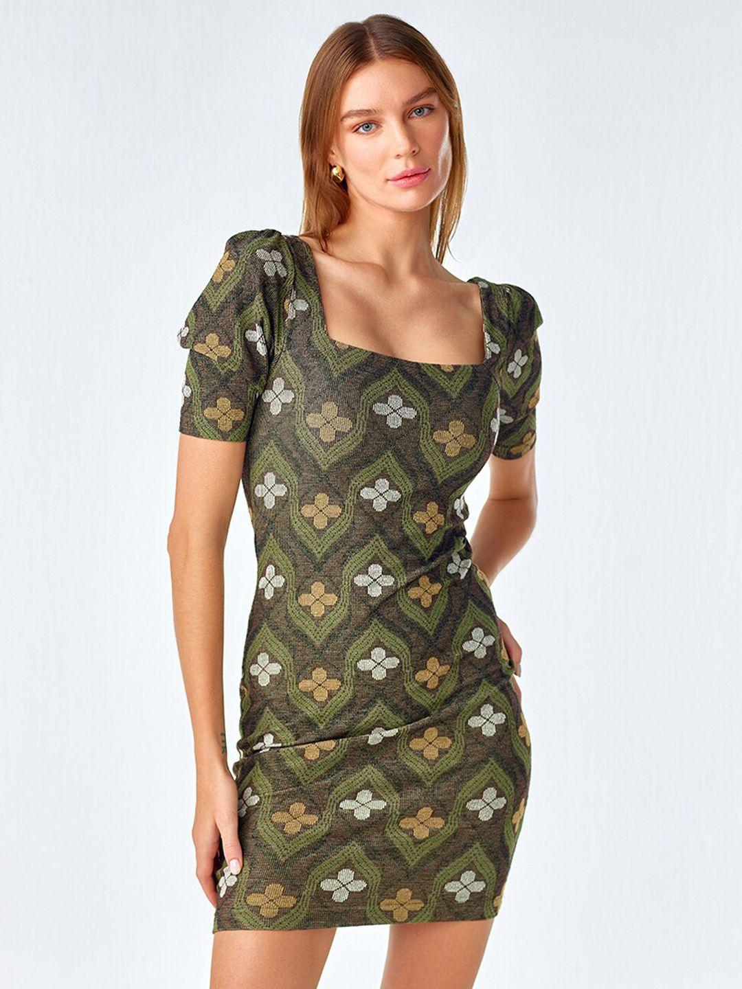 cover story olive green print dress