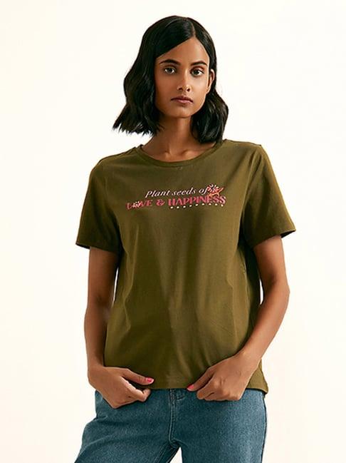 cover story olive printed crew t-shirt