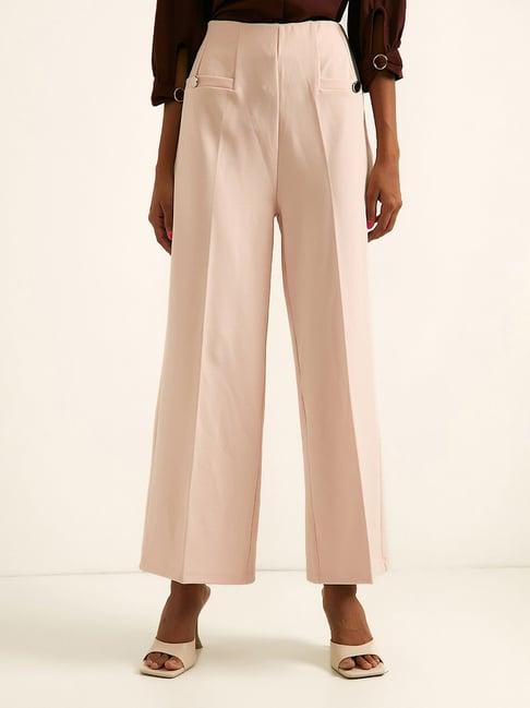 cover story peach regular fit flat front trousers