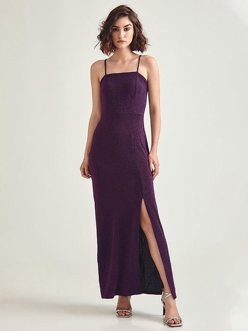 cover story purple full length slip dress