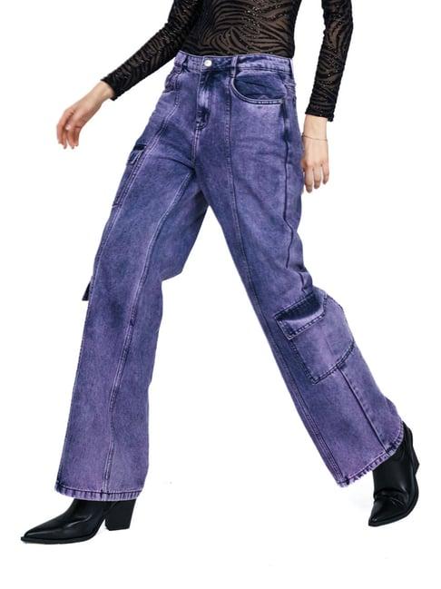 cover story purple regular fit mid rise cargo jeans