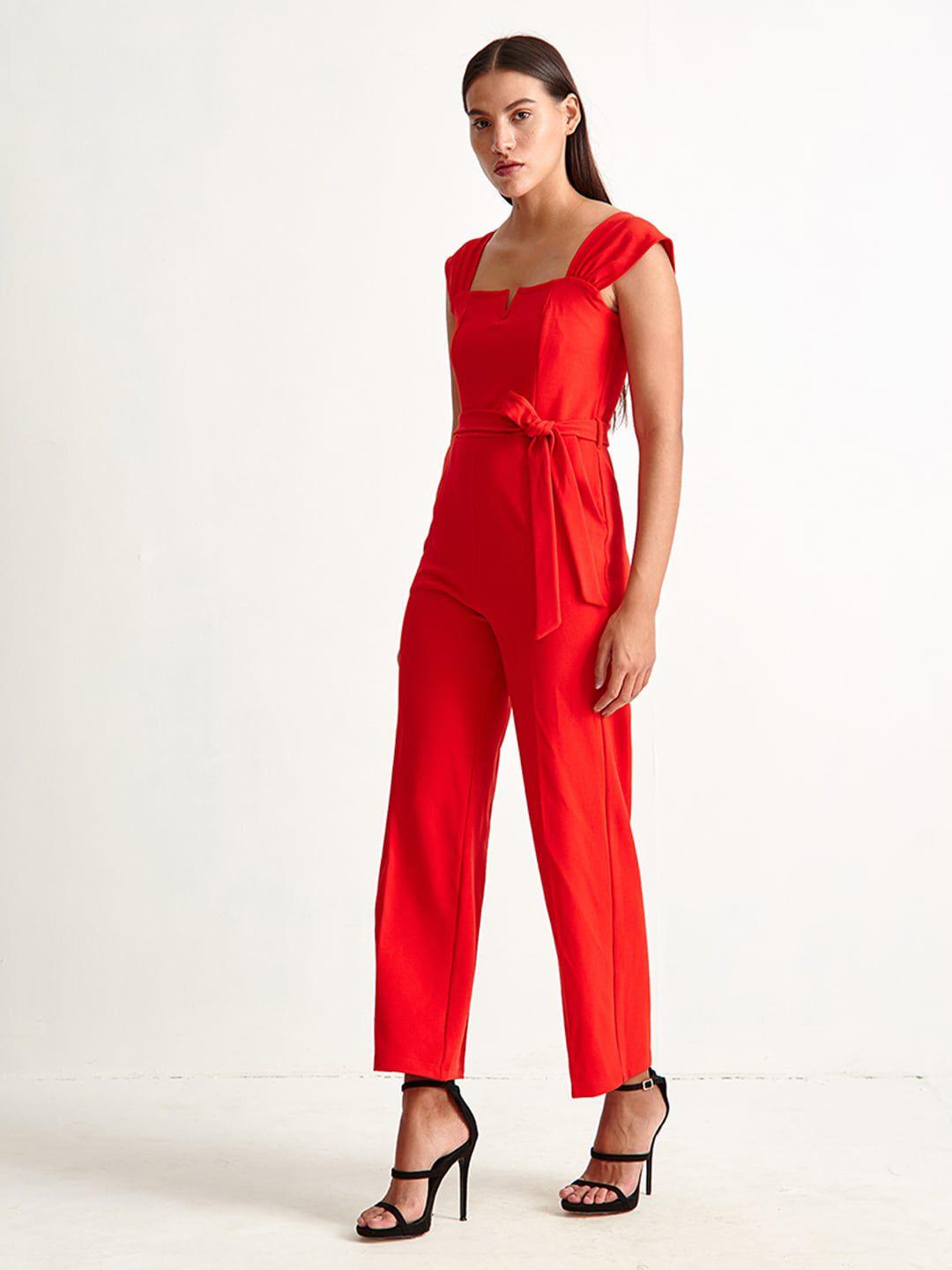 cover story red solid basic jumpsuit