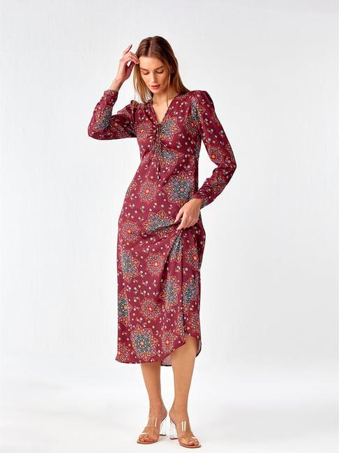cover story rust floral print midi dress