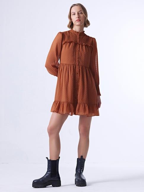 cover story rust regular fit a line dress