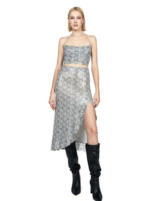 cover story silver printed skirt