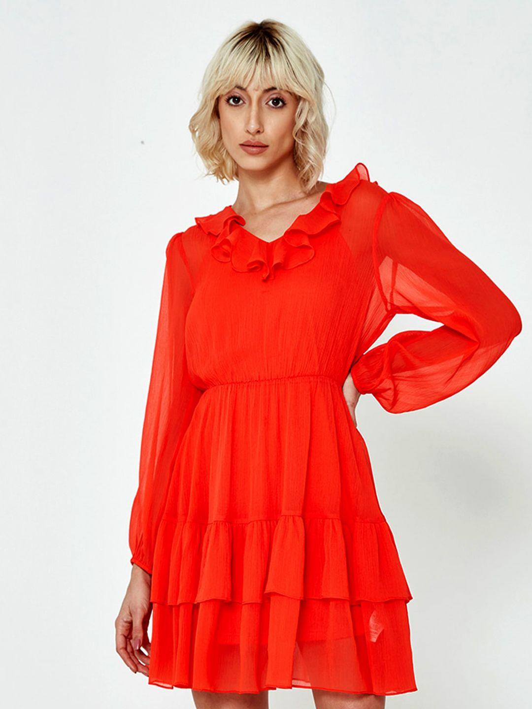 cover story v-neck ruffles fit & flare dress